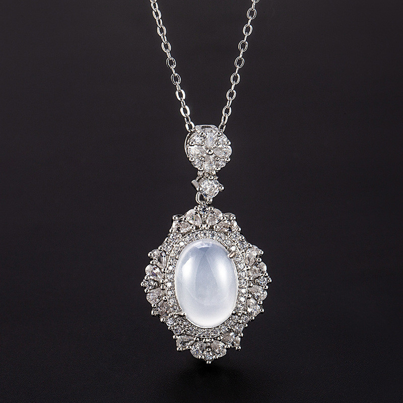 Imitation White Chalcedony Pigeon Egg Pendant 2024 New Sweater Chain Light Luxury High-end Exquisite Niche Temperament Necklace for Women