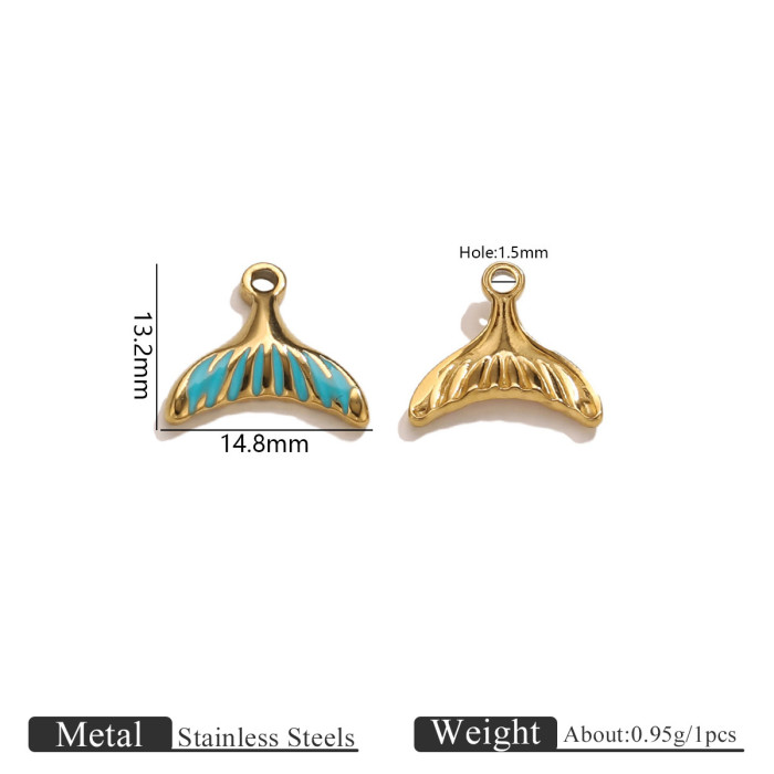 Colorful Oil Drop Mermaid Tail Pendant Stainless Steel Ocean Style Whale Charm DIY Bracelet Necklace Jewelry Accessories