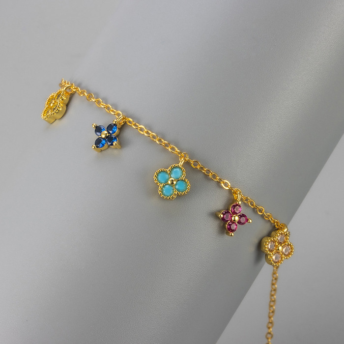 New Multicolor Four-Leaf Clover Bracelet Niche Design French Light Luxury Women Versatile Stackable Bracelet Jewelry