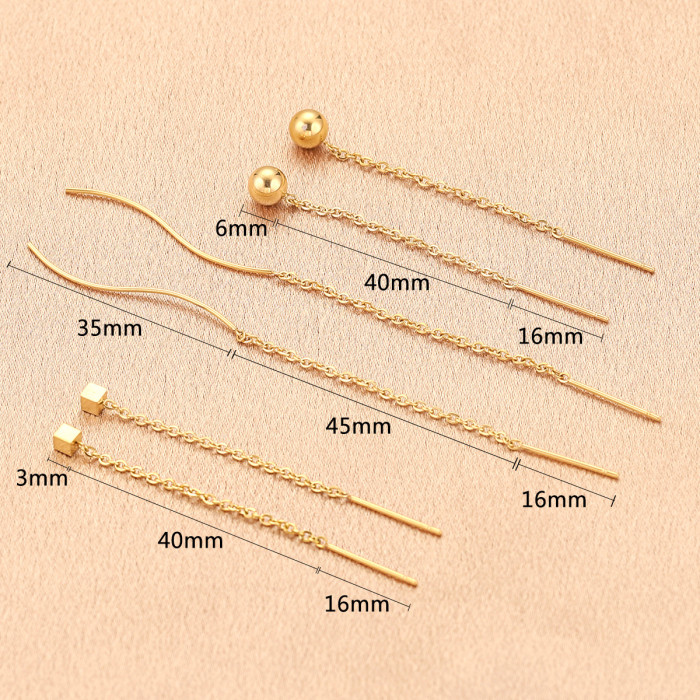 DIY Stainless Steel Ear Wire Titanium Steel Women's Side Chain Box Chain Earrings Cross Chain DIY Jewelry Accessories