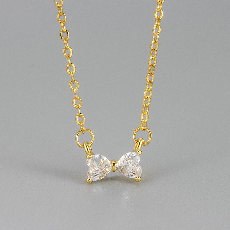 New Korean and Japanese Style Bow Necklace for Women Fashionable Forest Style Sweet Zircon Collarbone Chain Personality Simple Choker