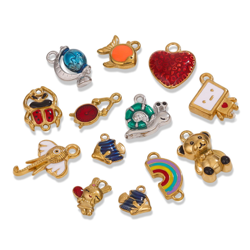 Stainless Steel 3D Retro Enamel Oil Drop Pendant Necklace Cartoon Bear DIY Jewelry Accessories Wholesale