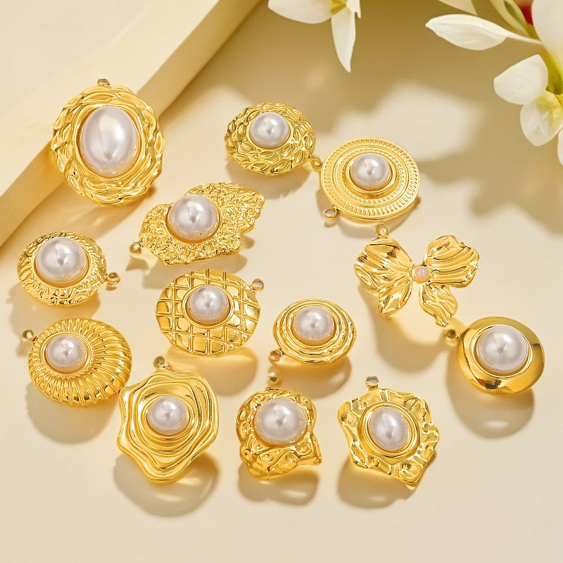 Stainless Steel Ins Style Electroplated 18K Gold Imitation Pearl Pendant DIY Handmade Jewelry Accessories Wholesale