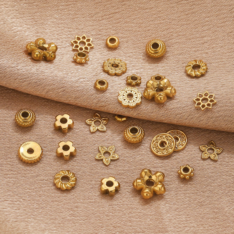 18K Gold Plated DIY Stainless Steel Jewelry Accessories 3D Beads Flower Holder Necklace Bracelet Bead Spacer
