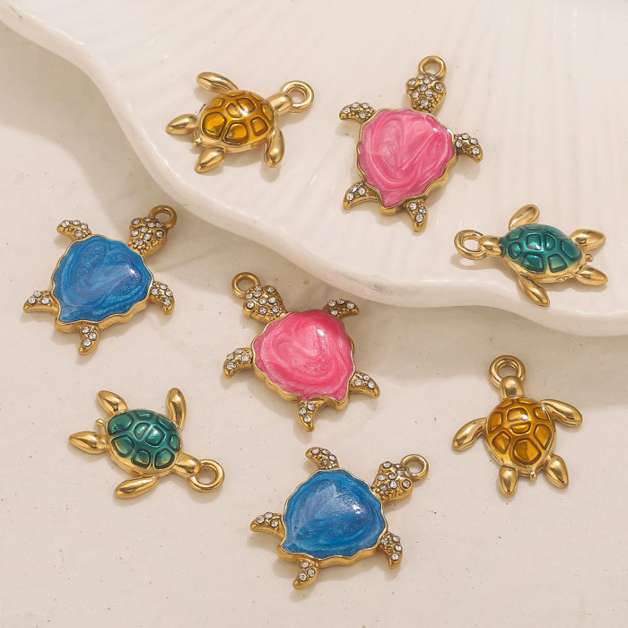 Cross-Border New Product Stainless Steel Big Turtle Small Turtle with Drill Pendant DIY Jewelry Hanging Decoration Wholesale