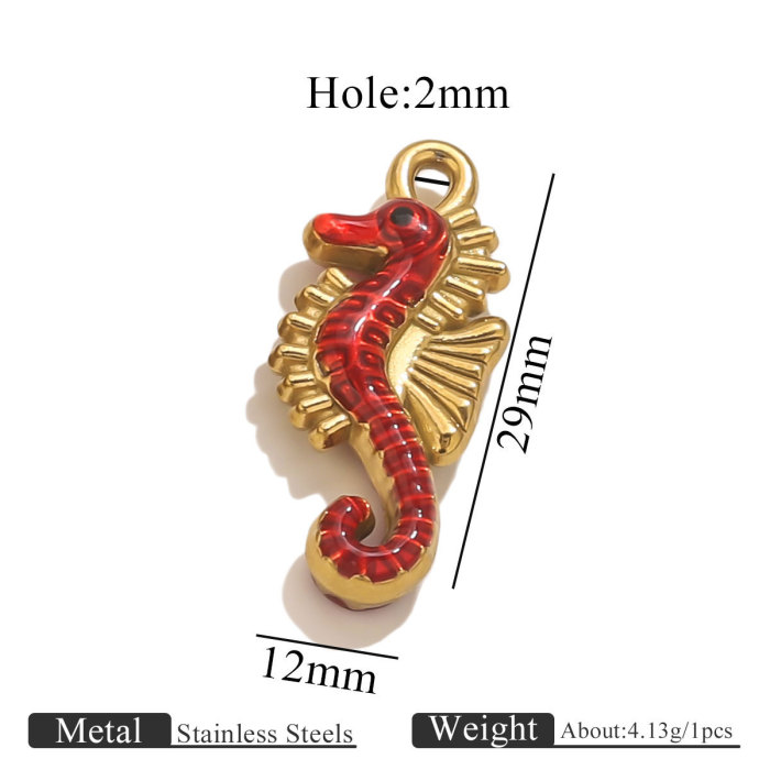 Stainless Steel 18K Real Gold Oil Drop Colorful Seahorse Pendant Fashion Creative Ocean Bracelet Necklace Pendant DIY Jewelry