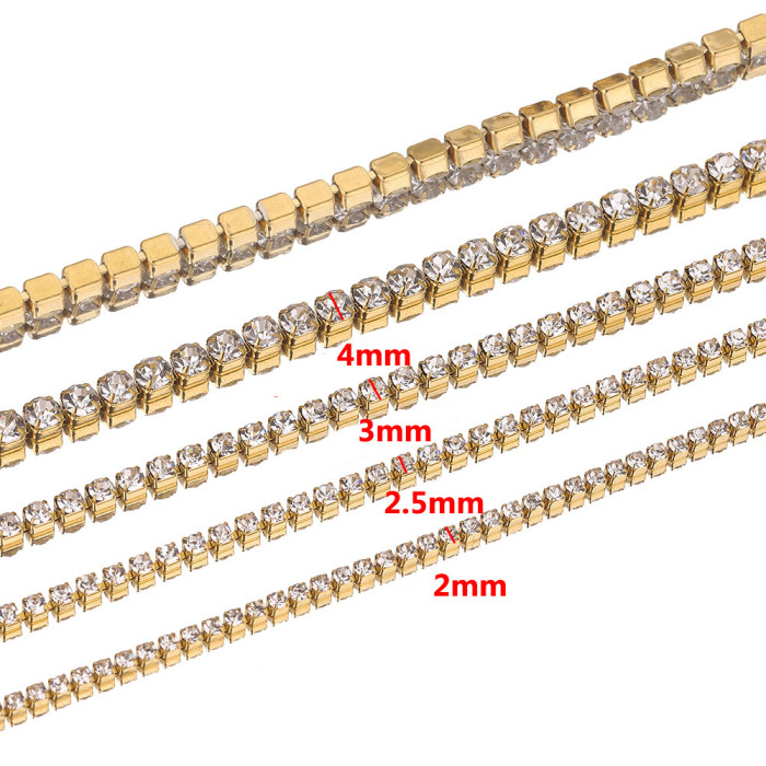 Stainless Steel Electroplated Rhinestone Claw Chain Clothing Accessories Dress Color Retention Chain DIY Jewelry Chai...