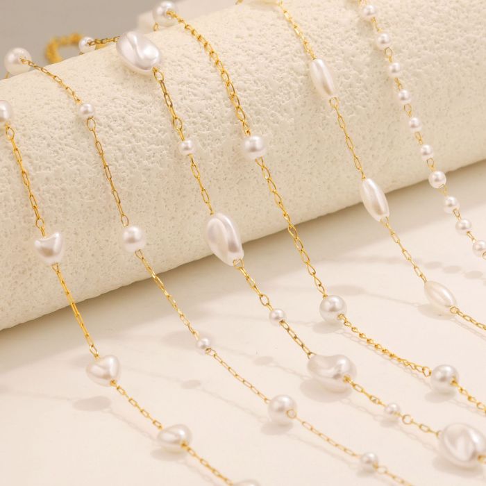 European and American INS Style Stainless Steel Pearl Necklace Bracelet for Women, Light Luxury Niche Versatile DIY Jewelry Accessories Wholesale