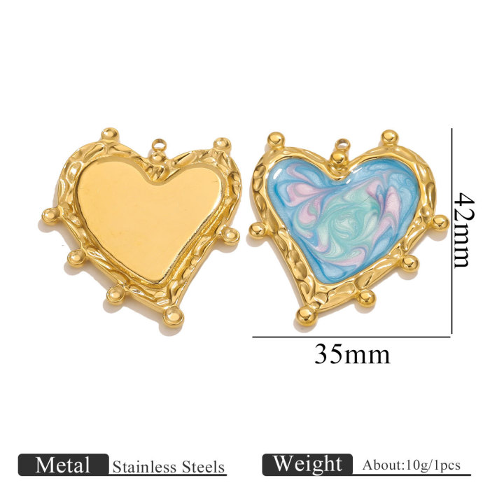 Stainless Steel Gold-Plated Ins Style Oil Drop Gradient Color Heart Peach Heart-Shaped Necklace Pendant DIY Accessories Wholesale