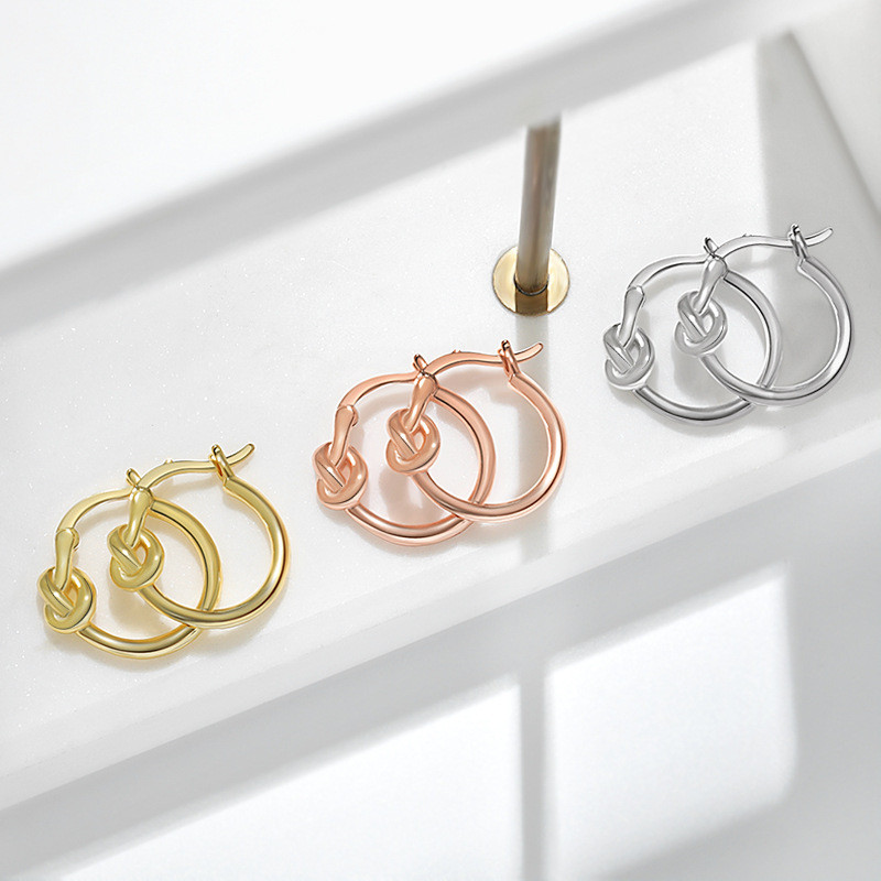 Zhang Zifeng Style Knot Simple Hoop Earrings Simple Fashion Versatile Student Best Friend Style Heart Knot Earrings