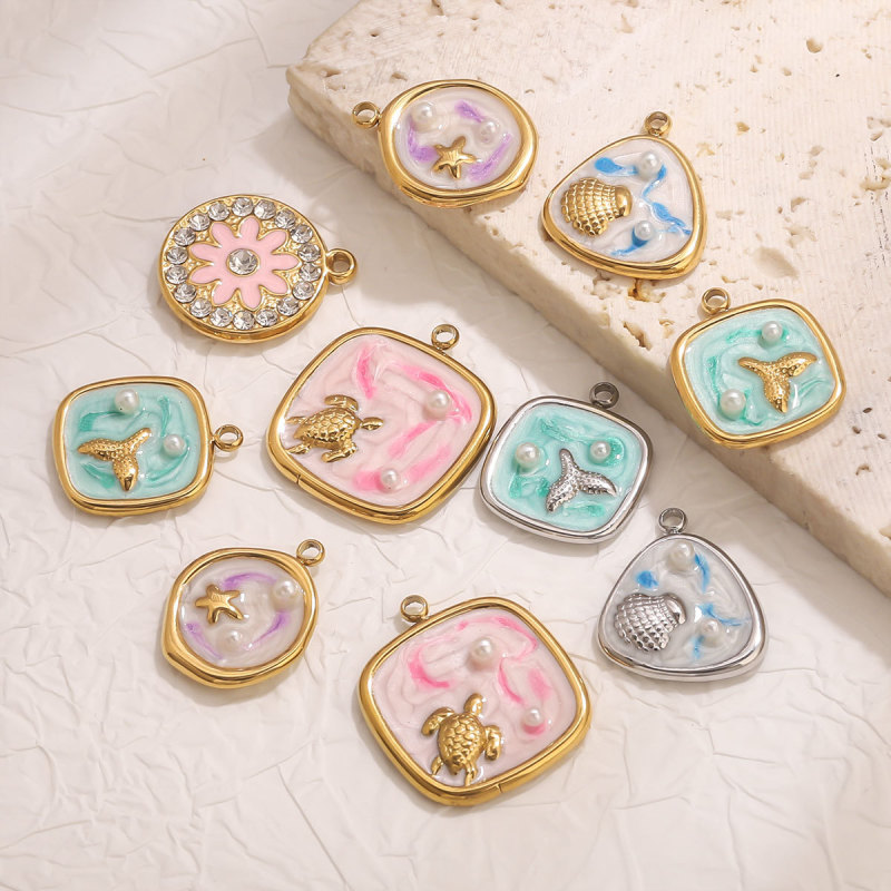 Cross-Border New Stainless Steel Oil Drop Pendant Fresh Ocean Style DIY Jewelry Accessories Pendant Wholesale