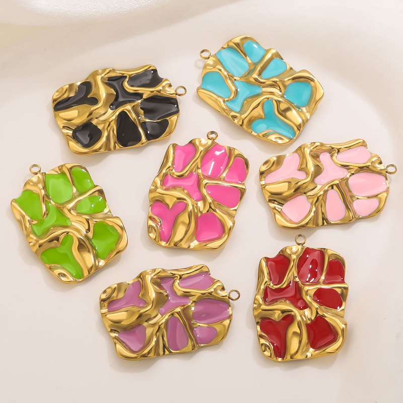 Stainless Steel Oil Drop Rectangle Pendant 18k Gold Plated Titanium Steel Necklace Pendant DIY Jewelry Accessories Wholesale