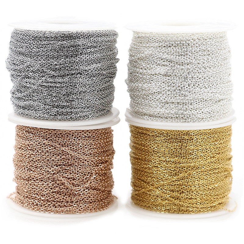 Stainless Steel Chain O-shaped Flat Chain Hammer Cross Silver Rose Gold Real Gold Plated Necklace DIY Jewelry Chain