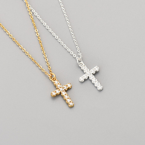 2024 New European and American Cross-Border Diamond-Studded Cross Sweater Necklace Light Luxury Sweatshirt Chain High-End Clavicle Chain Accessory