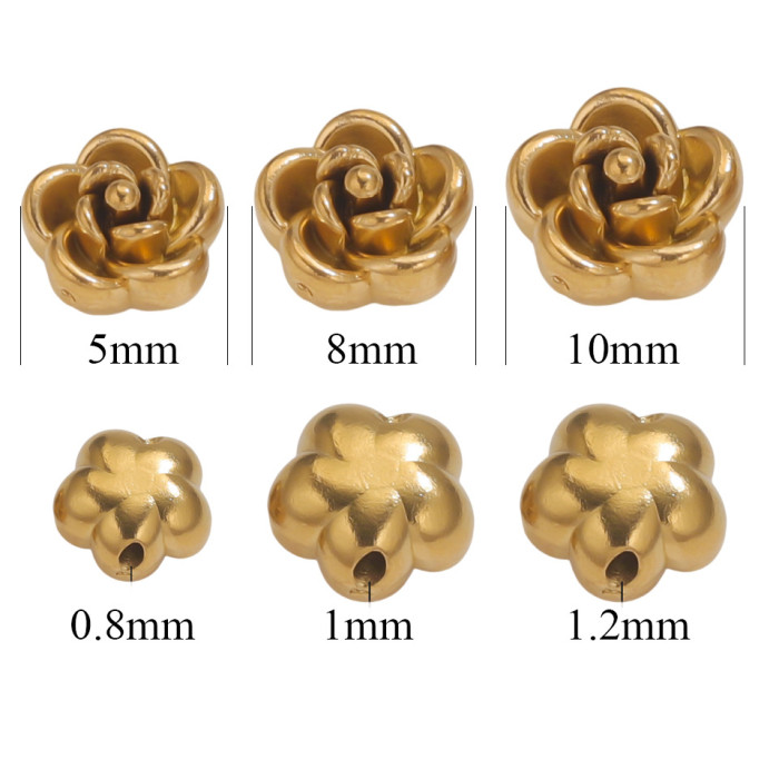 Stainless Steel 3D Rose Flower Beads Handmade Pierced Beading Accessories Bracelet Jewelry DIY Necklace Wholesale Acc...