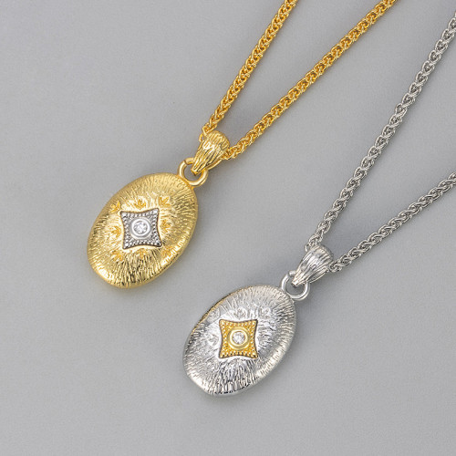 European and American Cross-Border Brushed Vintage Four-Pointed Star Two-Tone Oval Vintage Necklace Niche Design High-End Clavicle Chain for Women