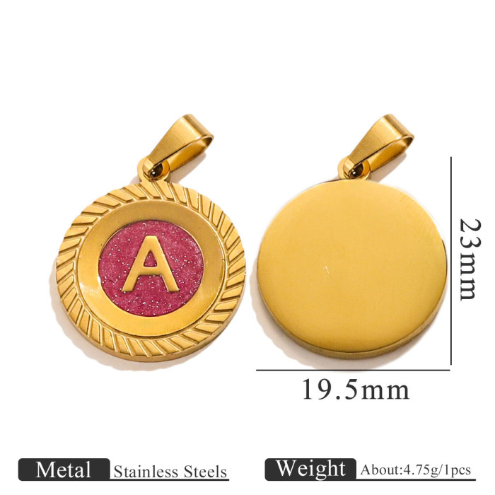 Round Pink Oil Drop Pendant Stainless Steel English Initial Letter Charm DIY Bracelet Necklace Jewelry Accessories Wh...