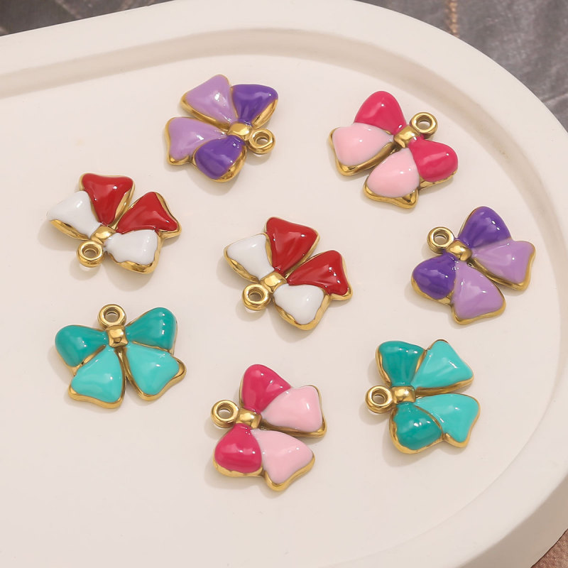 DIY Jewelry Accessories Stainless Steel Oil Drop Bow Pendant DIY Handmade Bracelet Necklace Accessories Wholesale