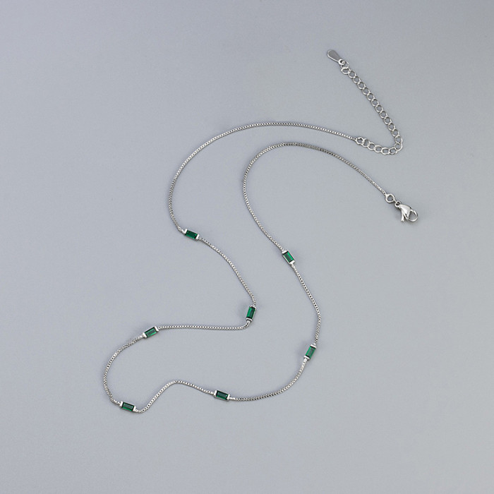 Cross-Border Fashion Simple Thin Chain Emerald Zircon Necklace Light Luxury Collarbone Chain High-End European and American Style Choker