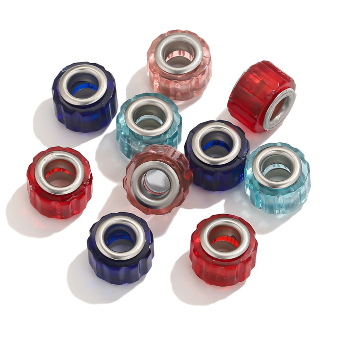 Resin Candy Color Transparent Rhombus Stainless Steel Bracelet Beads Cylinder Large Hole Beads DIY Bracelet Necklace...