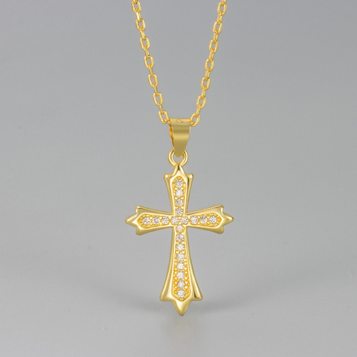 New European and American Cross-border Jewelry Cross Pendant Necklace with Zircon Inlay Fashion Versatile Light Luxury Design Collarbone Chain