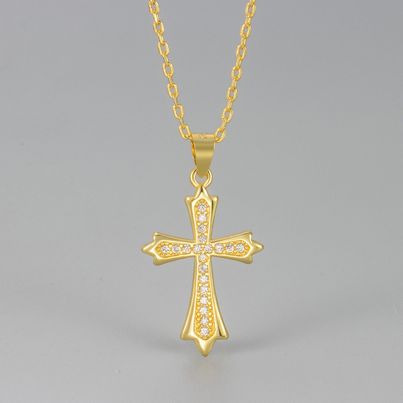 New European and American Cross-border Jewelry Cross Pendant Necklace with Zircon Inlay Fashion Versatile Light Luxury Design Collarbone Chain
