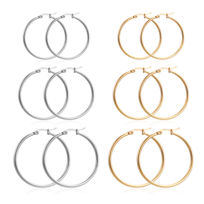 Minimalist 2mm Stainless Steel Large Hoop Earrings Pair of Exaggerated Titanium Steel Rustproof Women's Fashion Big E...