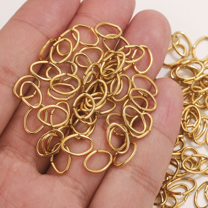 Stainless Steel 18K Vacuum Electroplated Egg-Shaped Open Ring Gold Connector Ring DIY Jewelry Jump Ring Accessories Wholesale