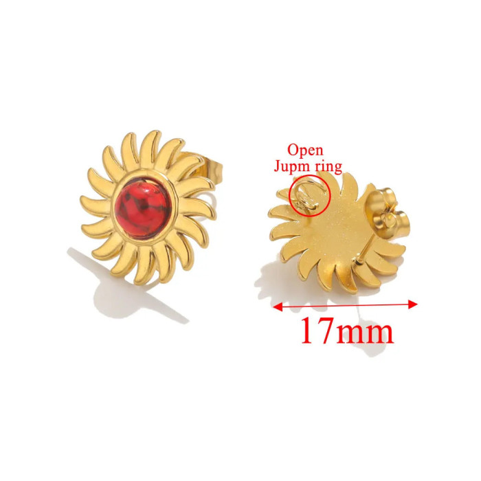 Stainless Steel Natural Stone Sunflower Earrings Titanium Steel Earrings Tiger Eye Stone Earrings DIY Jewelry Accesso...