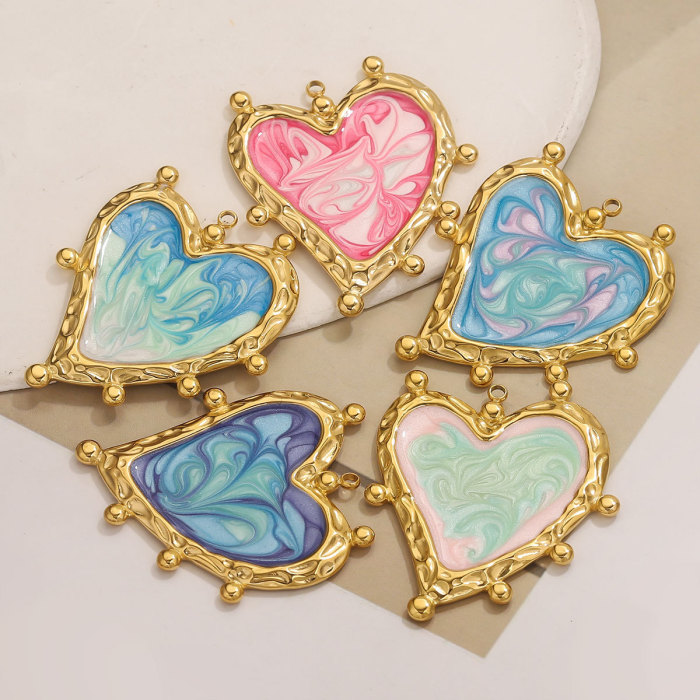 Stainless Steel Gold-Plated Ins Style Oil Drop Gradient Color Heart Peach Heart-Shaped Necklace Pendant DIY Accessories Wholesale