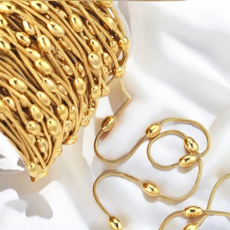 18K Gold Round Snake Clip Bead Chain Vacuum Electroplated Snake Bone Chain Necklace Ins Simple Collarbone Chain DIY Jewelry Accessories