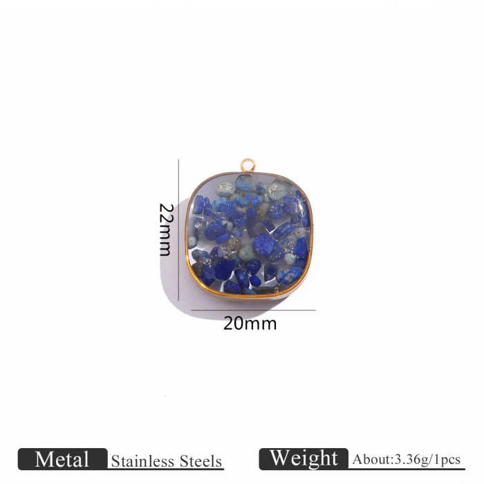 Heart Resin Crushed Stone DIY Titanium Steel Pendant for Women Water Drop Square Round Stainless Steel Necklace Jewel...