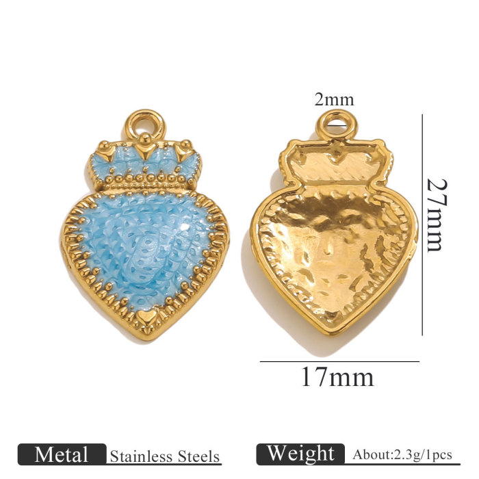 Oil Drip Crown Heart Pendant DIY Stainless Steel Vintage Jewelry Accessories Necklace Bracelet Pendant Wholesale