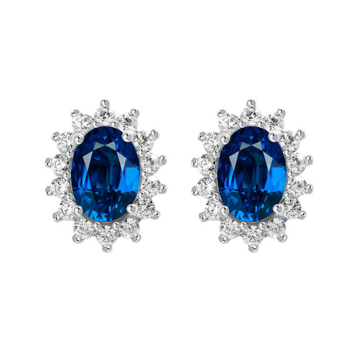 Amazon Hot Style Constellation Stone Colorful Gemstone Earrings Simple Style Exaggerated Princess Blue Sapphire Sunfl...
