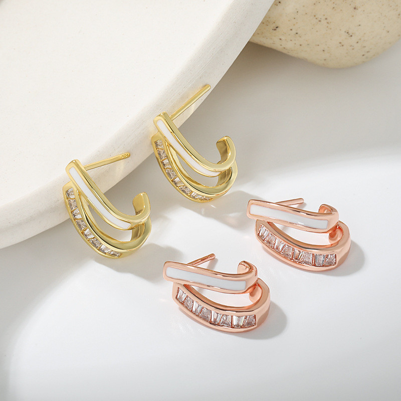Earrings for Women Internet Celebrity Korean Earrings Simple Fashion Ear Studs 2022 New Irregular Enamel Half Round Earrings