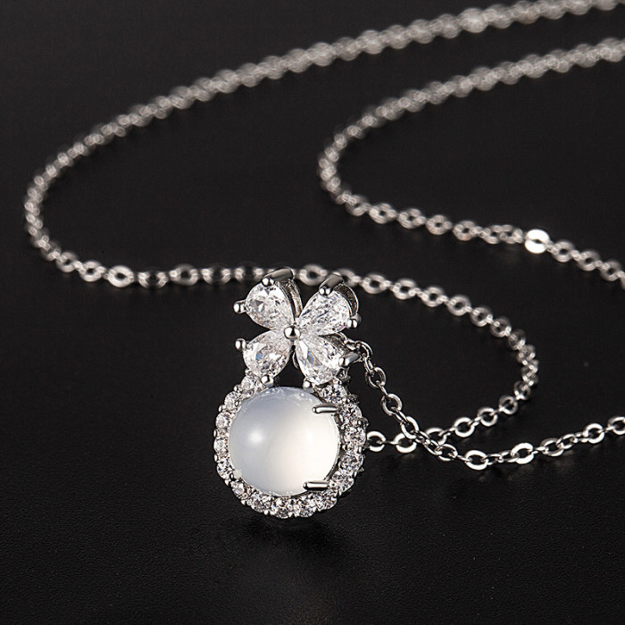 Ice Transparent White Chalcedony Zircon Pendant Earrings Niche Flower Zircon Women's Cool High-end Exquisite Fashion Jewelry