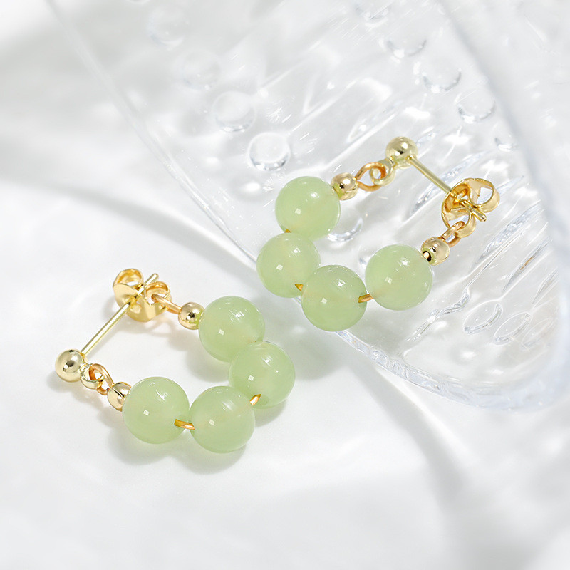 New Chinese Style Ruyi Lucky Bead Earrings for Women Versatile Retro Niche High-end Handmade Four-piece Hetian Jade Earrings