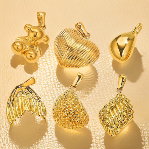 Stainless Steel Multi-Style Pendant Bear Heart Water Drop Durian Tail Rhombus DIY Jewelry Accessories