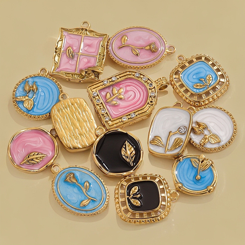 Cross-Border Stainless Steel Oil Painting Series Drip Oil Pendant DIY European and American Fashion Clothing Pendant Bracelet Necklace Accessories