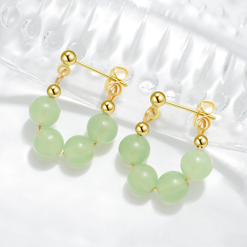 New Chinese Style Ruyi Lucky Bead Earrings for Women Versatile Retro Niche High-end Handmade Four-piece Hetian Jade Earrings