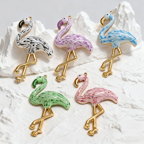 Colorful Oil Drop Flamingo Pendant Stainless Steel DIY Handmade Jewelry Accessories Animal Shape Necklace Bracelet Pendant