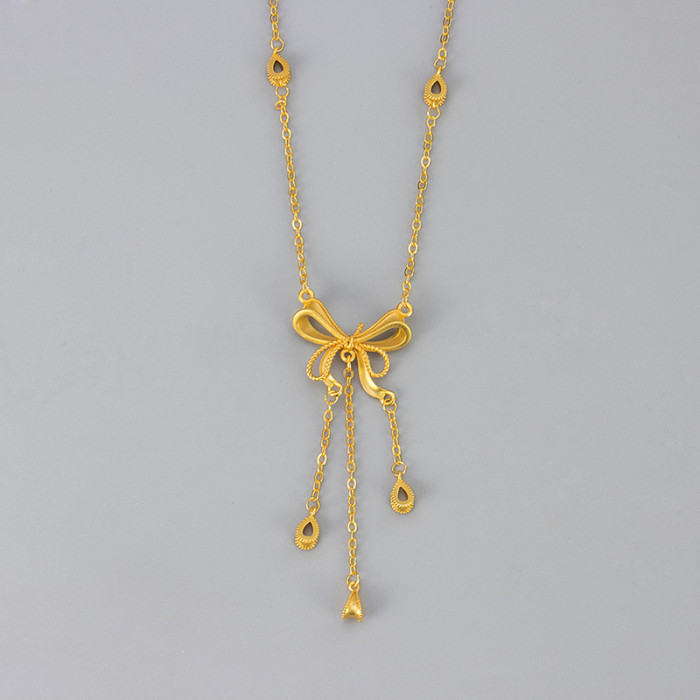 New Ribbon Bow Tassel Necklace Runaway Princess Female Exquisite Versatile Fairy Accessories Light Luxury Pendant