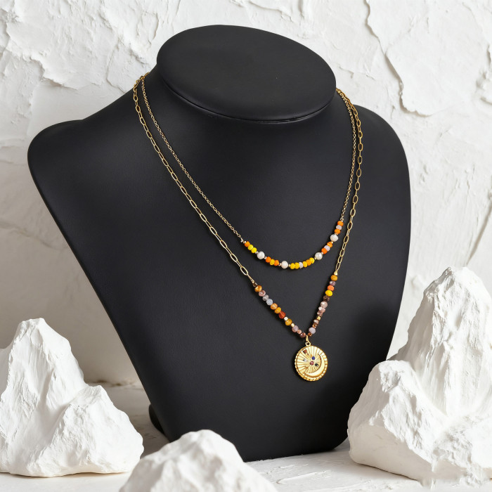 European and American Retro Colorful Bohemian Turquoise Beaded Necklace for Women, Layered Collarbone Chain Jewelry Wholesale