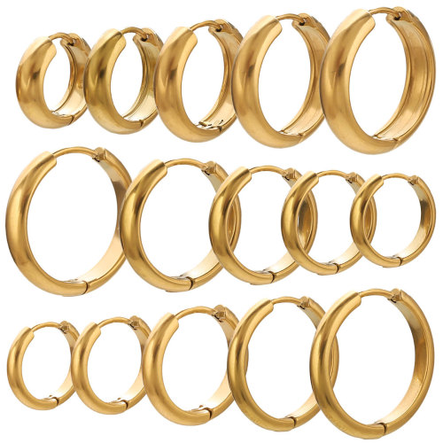 INS European and American Style Circle Smooth Earrings Simple Fashion Stainless Steel 18K Real Gold Hoop Earrings Niche Ear Jewelry Accessories