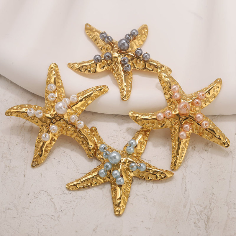 European and American Cross-Border New Stainless Steel Starfish Inlaid Pearl DIY Handmade Accessories