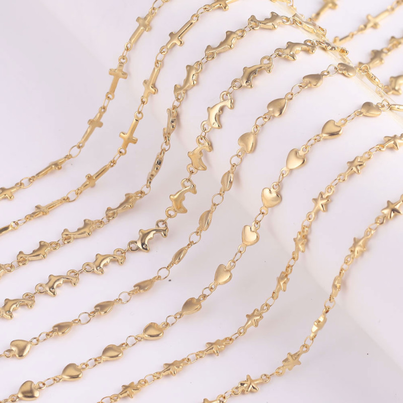 Stainless Steel Vacuum Chain Gold Peach Heart Cross Chain Five-pointed Star Handmade Chain DIY Necklace Jewelry Accessories