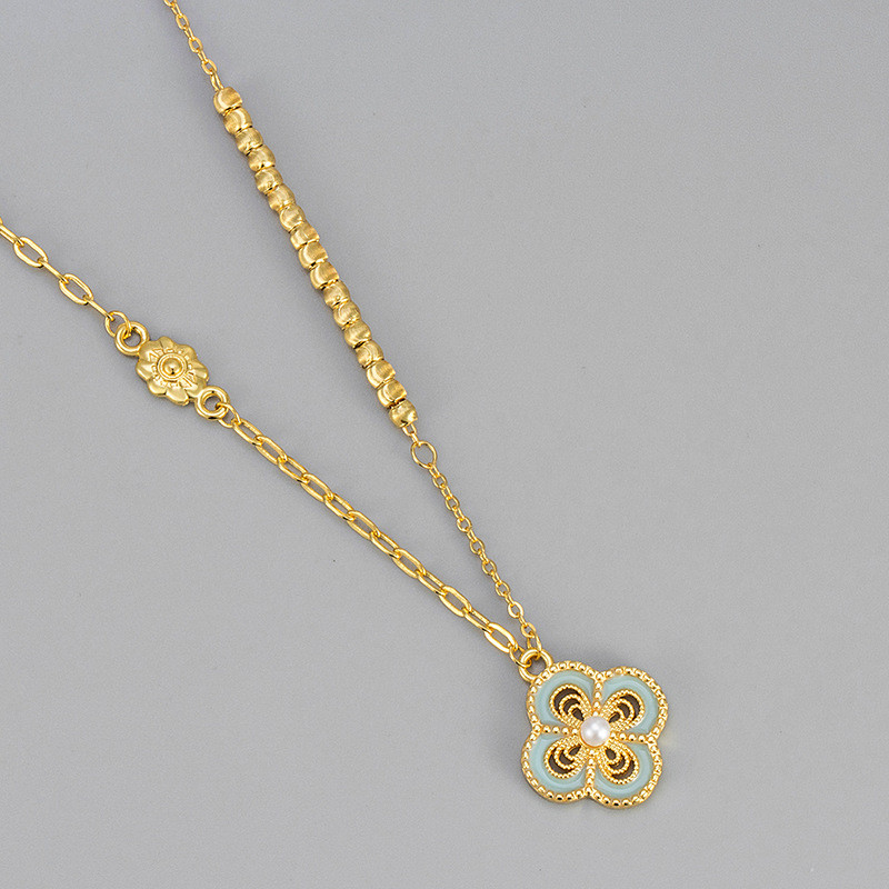 New Chinese Style Enamel Four-Leaf Clover Pendant Necklace for Women 2025 New High-End Light Luxury Niche Choker Collarbone Chain