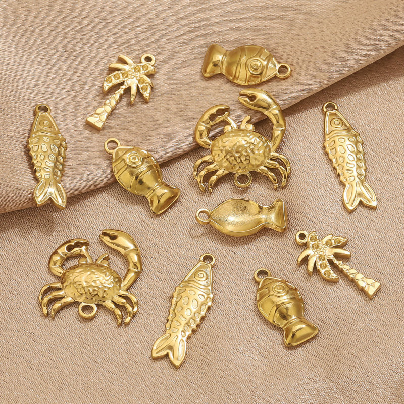 Cross-Border Stainless Steel Jewelry Accessories Fish Crab Coconut Tree Pendant DIY Handmade Accessories Jewelry Accessories Wholesale