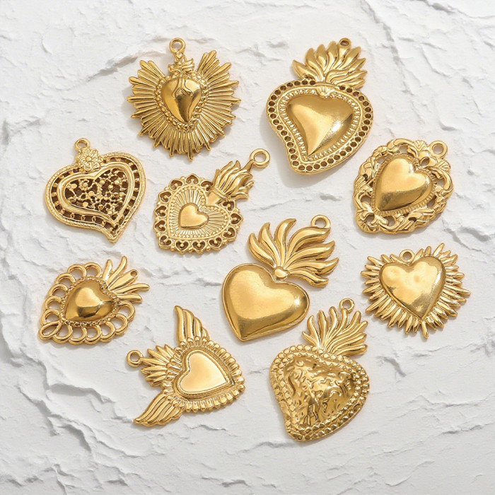Stainless Steel High-End Fashion Sun Heart 18K Gold Pendant Bracelet Necklace Accessories Titanium Steel DIY Jewelry Components