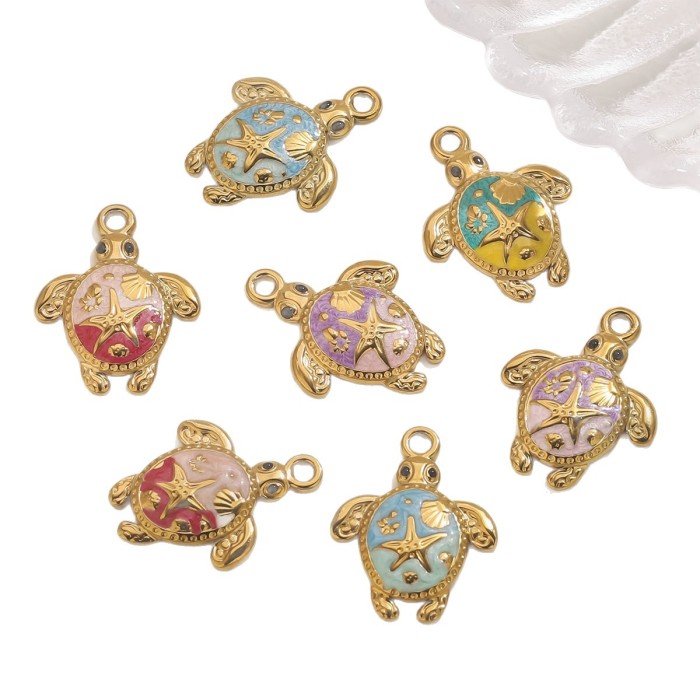 Stainless Steel Gold-Plated Oil-Drip Turtle Pendant Handmade Jewelry Making Materials Creative Ocean Element Pendant